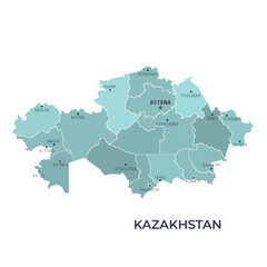 Fototapeta premium Map of KAZAKHSTAN with Regions Borders and Famous Cities