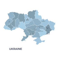 Map of UKRAINE with Regions Borders and Famous Cities