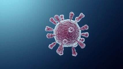 A detailed 3D rendering of a spherical virus particle with spike proteins, showcasing microbiology and virology research applications for scientific and medical education