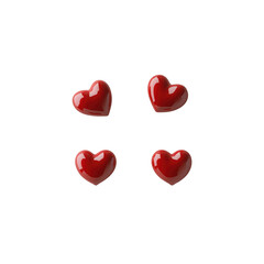 Four Glossy Red Hearts on Transparent background - Valentine's Day, Love, Romance Concept
