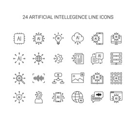Line icon set. Artificial intelligence pack. AI vector Illustration