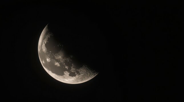  high-resolution, crisp, and sharply focused image of the waxing crescent moon, showcasing its intricate crater details, valleys, and mountains, with the lunar surface