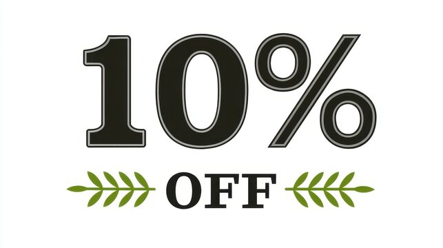 Ten Percent Off Sale Graphic Dark Text and Olive Green Leaves on White