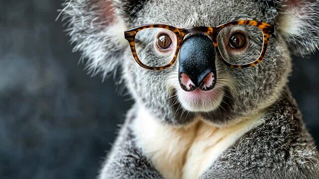Adorable koala wearing tortoise-shell glasses