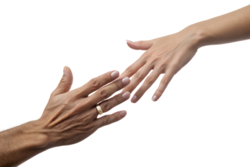 two hands reaching out to each other isolated on transparent background