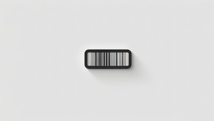 A minimalist, high-contrast icon featuring a simple black barcode label with clean, rounded edges, prominently centered on a pure white background, allowing for easy isolation and manipulation with a 
