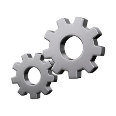 Set of silver metal gears isolated. Settings icon concept. 3d rendering