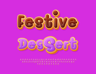 Vector Sweet template Joyful Dessert. Delicious Donut Font. Tasty Playful Alphabet Letters and Numbers set.
