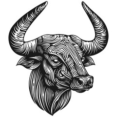 Obraz premium Detailed Vector Illustration of a Bull Head with Intricate Lines