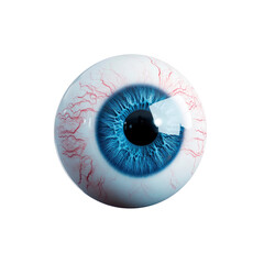 Realistic 3D Render of a Human Eyeball with Visible Blood Vessels and Bright Blue Iris