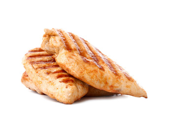 Tasty grilled chicken breast on white background