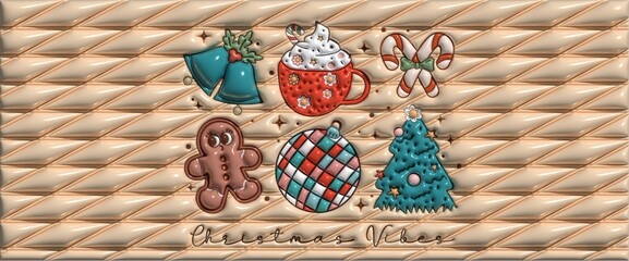 Festive Elements with Gingerbread Man, Candy Cane, and Christmas Tree