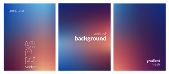 Abstract blurred background set. Gradient mesh. Dark color mix. Effect luminous orange red blue blend. Modern design template for web covers, ad banners, posters, brochures, flyers. Vector EPS