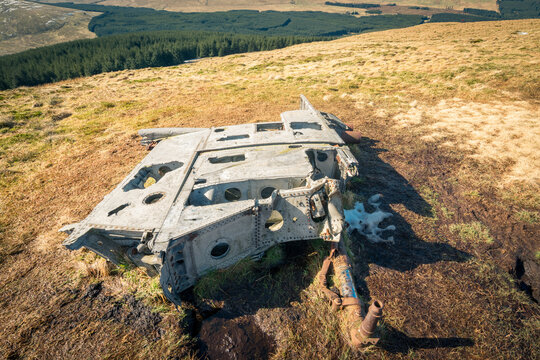 Abandoned Wreckage of Firefly Aircraft on Meikle Bin Hillside, in the Campsie Fells, Scotland