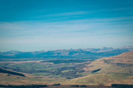 Panoramic View from Meikle Bin Summit, Over the Campsie Fells and Trossachs Mountains, Scotland