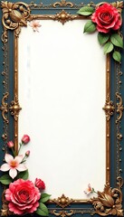Ornate gold border frame with intricate floral patterns , antique, ornate