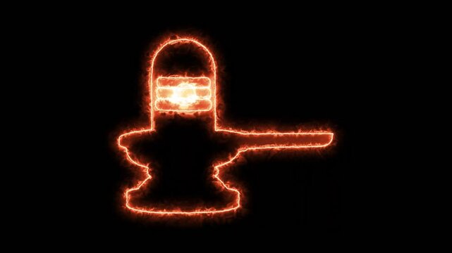 Hindu god lord Shiva Shivling fire glow effects black background