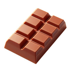 Realistic 3D illustration of a dark chocolate bar with a glossy surface and smooth texture, divided into eight segments, transparent background