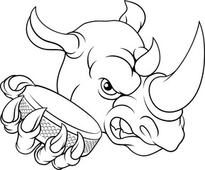 Rhino Rhinoceros Ice Hockey Cartoon Sports Mascot