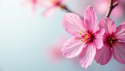 Obraz premium Vibrant sakura, full bloom, overlapping petals, light background, white, spring pattern