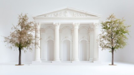 Fototapeta premium Architectural model of a classical temple, with trees, on a white background
