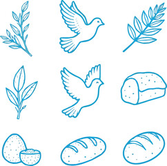 create a Set of outline icons related to Easter. Linear icon collection. Editable stroke. Vector illustration Vector illustration silhouette with white background.