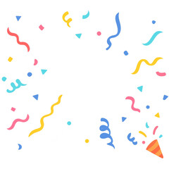 Naklejka premium A festive background illustration featuring colorful confetti and ribbons scattered around the edges. PNG with transparent background.