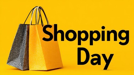 Yellow and Black Shopping Bags on Yellow Background