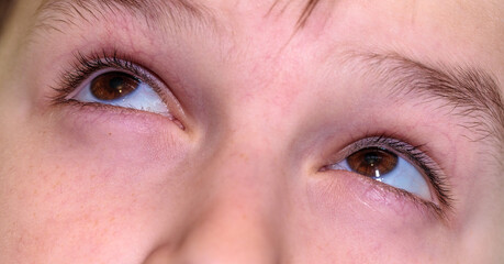 Obraz premium boy looking up with eyes. close-up part of face