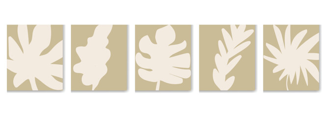  Minimalist tropical leaves in abstract forms, soft beige on taupe. Perfect for modern, boho, or Scandinavian-inspired home decor and digital projects.