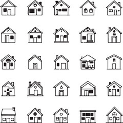 Create a create a Set of outline icons related to smart house. Linear icon collection. Editable stroke. Vector illustration silhouette with white background