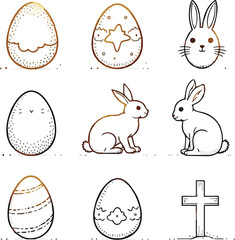 Create a Set of outline icons related to easter. Linear icon collection. Editable stroke. Vector illustration Vector illustration silhouette with white background.