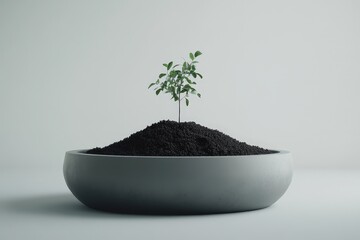 A small green plant growing inside a ceramic pot