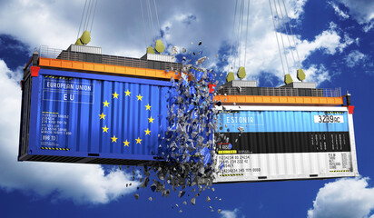 Obraz premium Cargo containers with flags of European Union and Estonia - 3D illustration