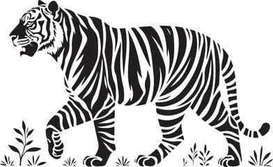 Create a Tiger vector art with silhouette with white background.