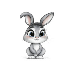 Fototapeta premium Adorable Gray Bunny Rabbit with Big Eyes - Cute Cartoon Illustration