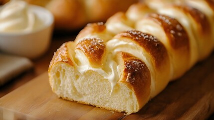 Soft Baked Bread with Cream Filling and Salt
, A slice of freshly baked bread with a creamy filling and a sprinkle of salt, perfect for a delicious snack or breakfast.
