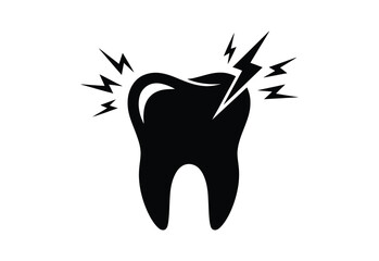 Obraz premium Toothache Icon Black Painful Tooth Symbol with Lightning Graphic