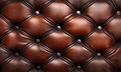 Fototapeta premium Dark brown leather upholstery with diamond pattern presents a vintage and luxurious texture.