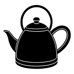 Kitchen Kettle Vector Icon Black Silhouette on White.