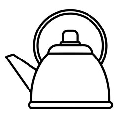 Black Kettle Line Icon Silhouette Vector on White Background.
