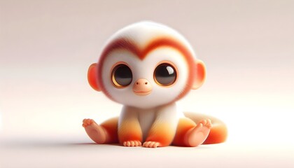 A cute baby red-shanked douc langur in 3D with chubby body and playful look isolated on white