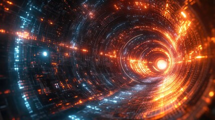 Abstract futuristic tunnel background with glowing lights and intricate details