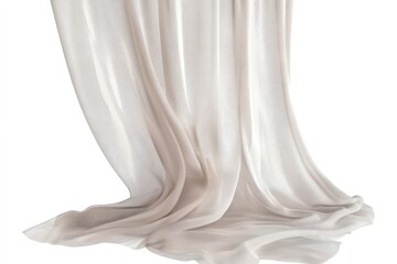 Obraz premium Elegant sheer beige curtain drapes softly showcasing intricate textured pattern design details isolated on transparent background