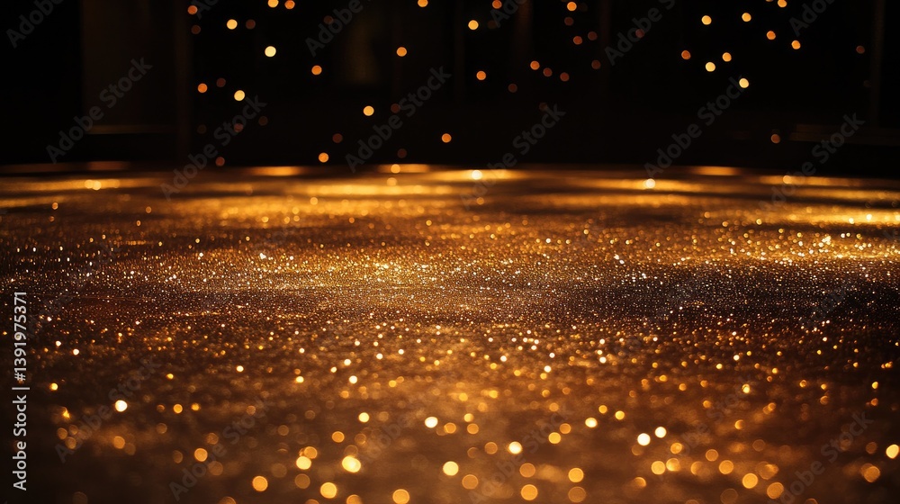 Aufkleber golden glitter lights on the floor, illuminated by dramatic stage lights, creating a dazzling and ca