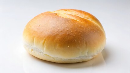 Soft white bun with a small hole in the middle on a plain white background, bread, white,  bread, white, baked goods