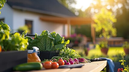 Backyard Harvest: Fresh Vegetables Gathered from the Garden on Sunny Day