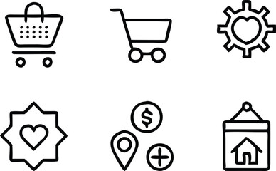 Modern UI and Business Icon Set – Minimal Black Line Icons for Apps, Web Interfaces, E-Commerce, Finance, Tech & Healthcare Dashboards.