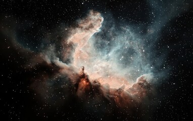 Cosmic Nebula: Peach, Blue, and Dark Hues in Deep