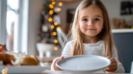 Anticipation and Joy: A Little Girl Awaits a Delicious Holiday Meal